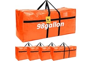 Windyun 4 Pack 98 Gallon Extra Large Storage Bags XXL Moving Bag with Zipper Strong Handle Heavy Duty Jumbo Big Totes Moving Box Foldable Duffle for College Dorm Travel Clothes Space(Orange)