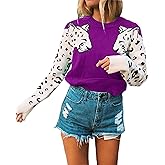Mansy Women's Casual Long Sleeve Crew Neck Cute Animal Leopard Print Knitted Pullover Sweater Tops