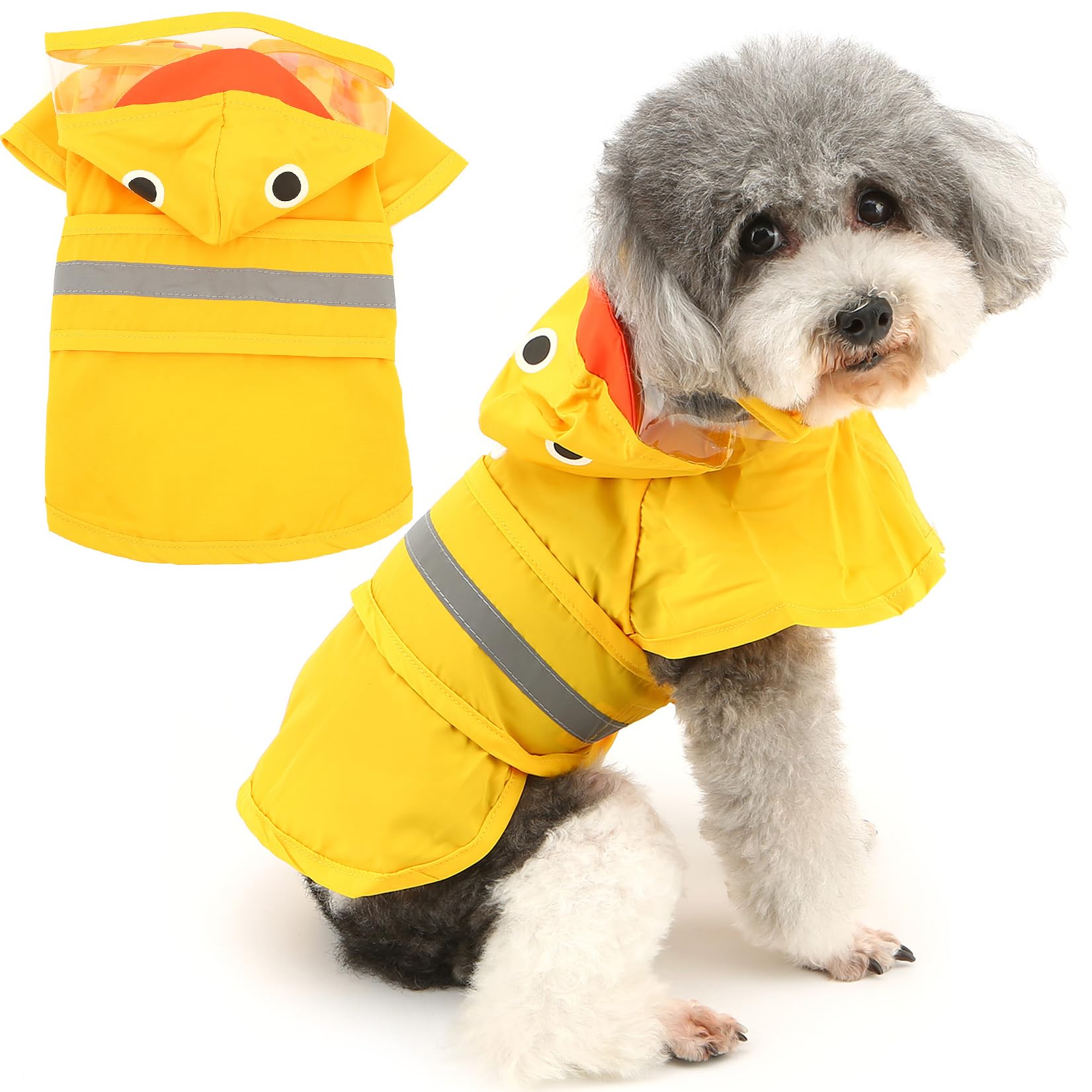 Zunea Waterproof Dog Raincoat with Hood for Medium Dogs Lightweight Reflective Dog Raincoats with Leash Hole Pet Rain Jacket Poncho Slicker Funny Duck Costumes Rainwear Clothes Yellow 3XL