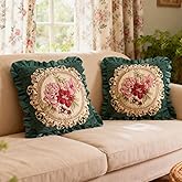 Qupace Set of 2 Spring Green Pillow Covers for Sofa Couch，Vintage Floral Pillow Covers 18x18in for Living Room，Retro Cushion Cover 18x18in for Bedroom