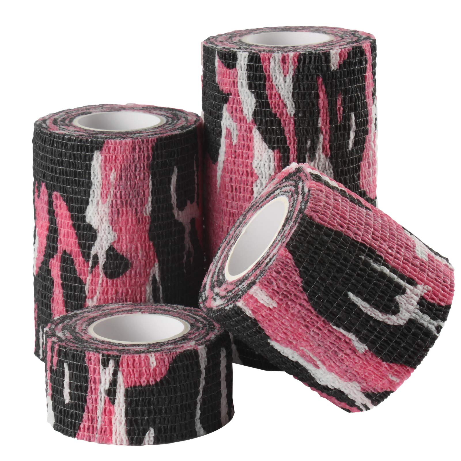 Larcele Self-Adhesive Bandage 4 Rolls of Different Sizes Camouflage Cohesive Wrap Bandaging Tape ZZTXBD-04 (Pink Camouflage)