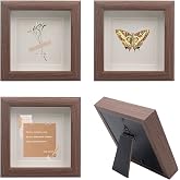 4 PCS Shadow Box Picture Frame, Vintage Small Wood Square Frame (4in) | Wall Mounted &amp; Tabletop Photo Frame with Real Glass for Mini Dried Flower Bouquet, Memorabilia, Medals, Badges, Shells, Photo