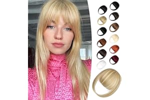 Wodelanle Clip in Bangs,Natural Fake Bangs Hair Clip,Light Blonde Mix Bleach Blonde French Bangs Fringe with Temples Hairpieces for Women Clip on Bangs Hair Extenisons Curved Bangs for Daily Wear