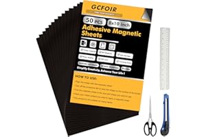 GcFoir Magnetic Sheets with Adhesive Backing 8 x 10 Inch, 50 Packs Flexible Magnetic Adhesive Sheets, Magnetic Contact Paper, Adhesive Magnetic Sheets for Dies Storage, Photos, School, Home, Office