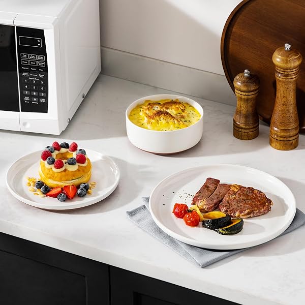 MALACASA PLATES AND BOWLS SETS, 12 PIECES MODERN STONEWARE DINNERWARE SET FOR 4 KITCHEN DINNER SET CERAMIC DISHWARE DISHES SET MICROWAVE AND DISHWASHER SAFE, WHITE, SERIES TARA