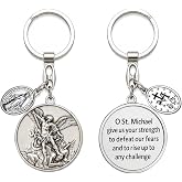 St Michael Medals With Virgin Mary Keychain,Saint Michael With Mother Mary Medal for Car,Catholic Religious Keychain,Medalla De La Virgen Milagrosa Adornos Llaveros Para Carros De Mujer Hombre