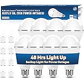 BoRccdit KeepLit 8 Pack Emergency Rechargeable Light Bulbs, 48H Long Lasting & 3 Brightness Power Outage Lights,12W 5000K Battery Backup Emergency Light Bulbs for Home Power Failure Hurricane