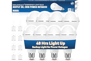 BoRccdit KeepLit 8 Pack Emergency Rechargeable Light Bulbs, 48H Long Lasting & 3 Brightness Power Outage Lights,12W 5000K Bat
