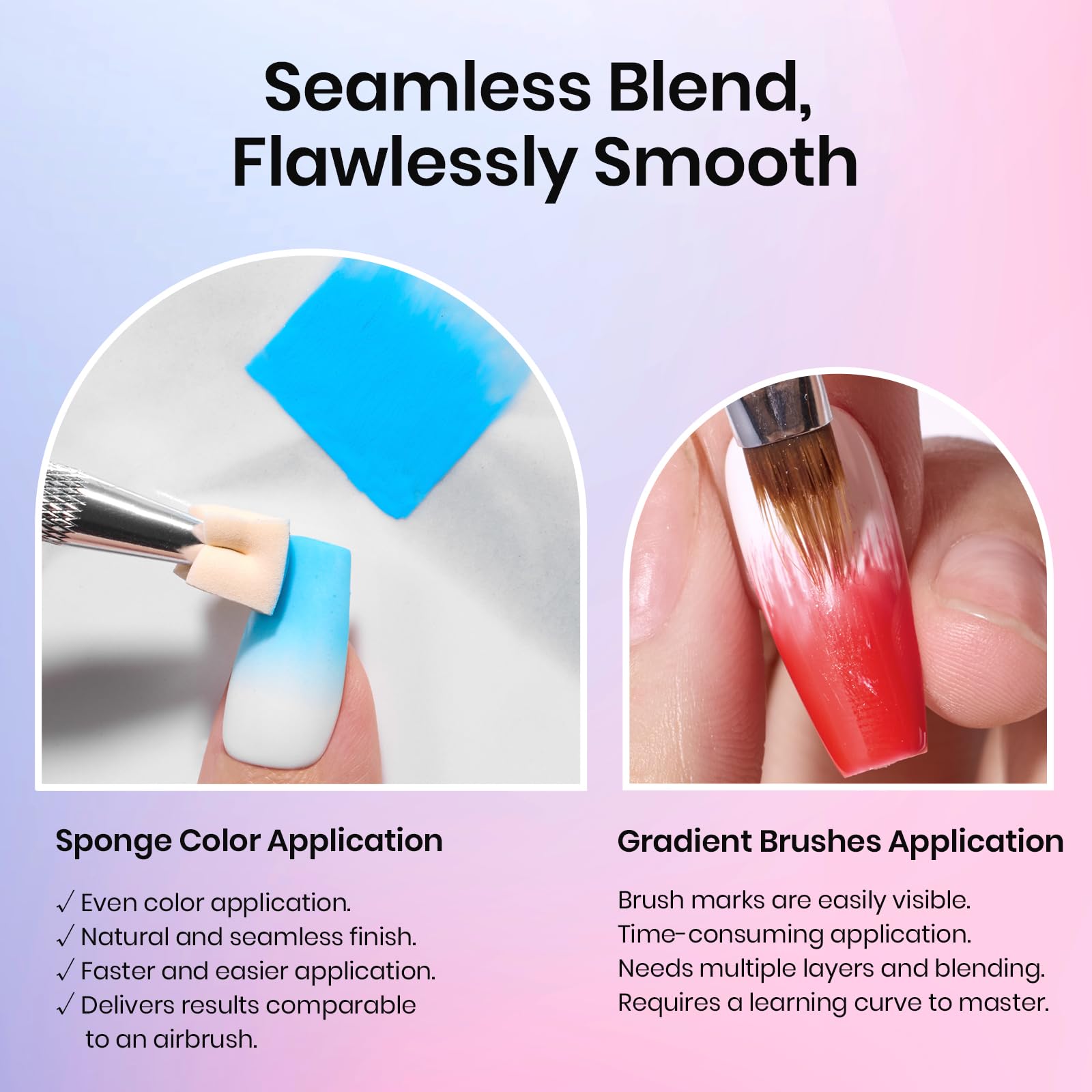 Beetles 204Pcs Soft Nail Sponges for Ombre, Colorful Nail Art Sponges With Grabbing Pen, Aura Nails, Ombre Nail Brush, Manicure Nail Art Tool, Professional Accessories Supplies Nail Art DIY Home Salon - Image 3