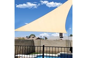 KANAGAWA Sun Shade Sail 16'x16'x16' Cream Triangle UV Block Canopy Awning Shelter Fabric Cloth Screen for Outdoor Patio Garden Backyard