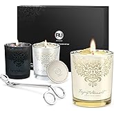 Luxury Scented Candle Gift Set – 3×7oz Crystal Glass Soy & Beeswax Aromatherapy Candles with Snuffer Lid & Wick Trimmer | Floral & Citrus Scents | Candles for Women, Home Scented & Relaxation