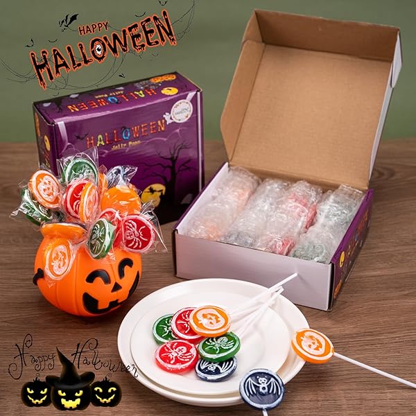 HALLOWEEN LOLLIPOP 24 PACK, HALLOWEEN CANDY BULK, SPIDER, PUMPKIN, AND BAT LOLLIPOPS INDIVIDUALLY WRAPPED, TRICK OR TREAT CANDY, FRUIT FLAVORS, FOR PARTY GOODY BAG FILLERS