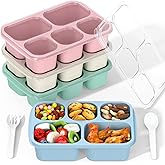 Bento Box Adult Lunch Box - 4 Pack, 5 - Compartment Meal Prep Container for Kids, Reusable Food Storage Snack Containers - Stackable for School, Work, and Travel (Wheat(Green/Blue/Pink/Beige))