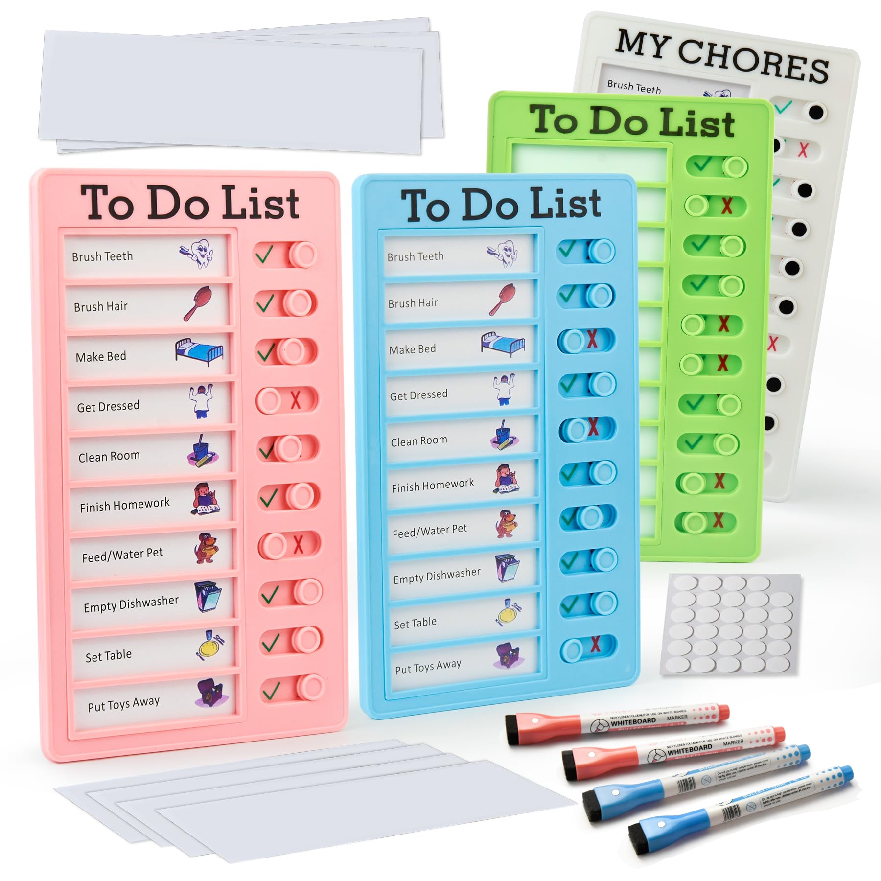 Photo 1 of Chore Chart Board for Kids with Adhesive Pads,Kids ADHD to Do List.Helping ADHD Plan Household and Work tasks.4 Planner Boards, 4 Marker