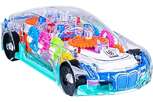 Berry President Transparent Electric Gear Train Toy with Flashing Lights and Music, Battery Operated Bump & Go Action Train Toys for 3 4 5 Year Old Boys Toddlers (Transparent)