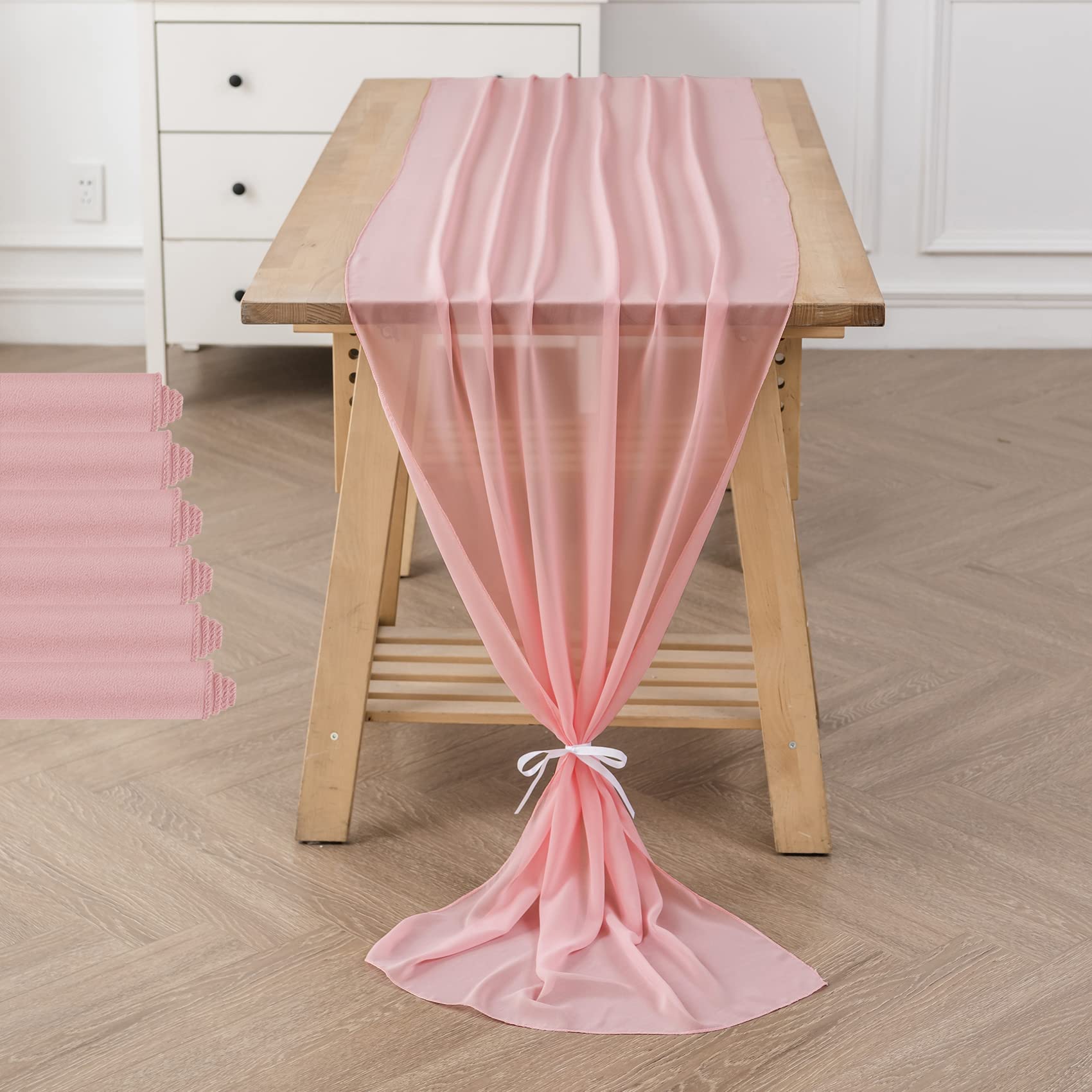 Photo 1 of flohar 6Pack 10ft Chiffon Table Runner 29x120 Inch Sheer Romantic Table Runner for Wedding Birthday Party Bridal Shower Outdoor Decoration-Light Pink
