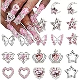 20Pcs Heart Star Nail Charms 3D Alloy Metal Butterfly Nail Rhinestones Pink Heart Nail Gems for Nails Shiny Luxury Nail Diamonds Cute Nail Art Designs Charms for Women DIY Nail Jewelry Accessories