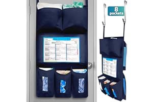 SHTIBLET LLC Personal Protective Equipment (PPE) Isolation Door Caddy, Nylon Oxford NFPA-701 Large Scale Flame Retardant Coating 18.5 X 31 Inch, Included 2 Hooks - Navy Blue (with Back Pockets)