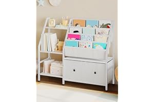 CHOEZON Kids Bookshelf and Toy Storage, 4-Tier Sling Bookshelf for Kids, Kid Book Shelf with 3-Tier Storage Shelf and 2 Drawe
