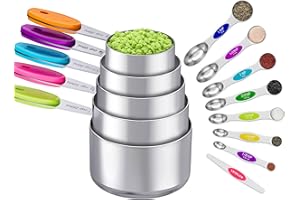 Naitesen 13PCS Measuring Cups and Magnetic Measuring Spoons Set with Leveler, Stainless Steel Dishwasher Safe, Nesting Metal Spoons Cups for Cooking Baking Supplies, Kitchen Gadgets Essentials Tools