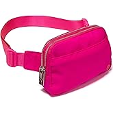 Pander Everywhere Belt Bag for Women, 5 Zipper Pockets Nylon Crossbody Fanny Pack Purse (Sonic Pink).