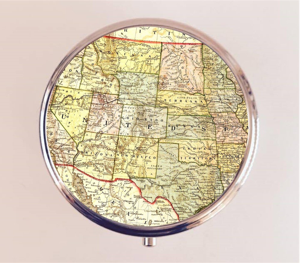 United States Map Pill Box Pillbox Case Vintage Map Image