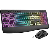 Wireless Keyboard and Mouse Combo, 9 Backlit Effects, Rechargeable 4000mAh Backlit Keyboard with Wrist Rest, 6 Button Mouse, 2.4G Full Size Quiet Keyboard Set for Computer, PC, Laptop, Mac, Windows