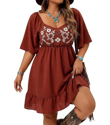 Verdusa Women's Western Boho Floral Dress Cowgirl Country Concert Outfits