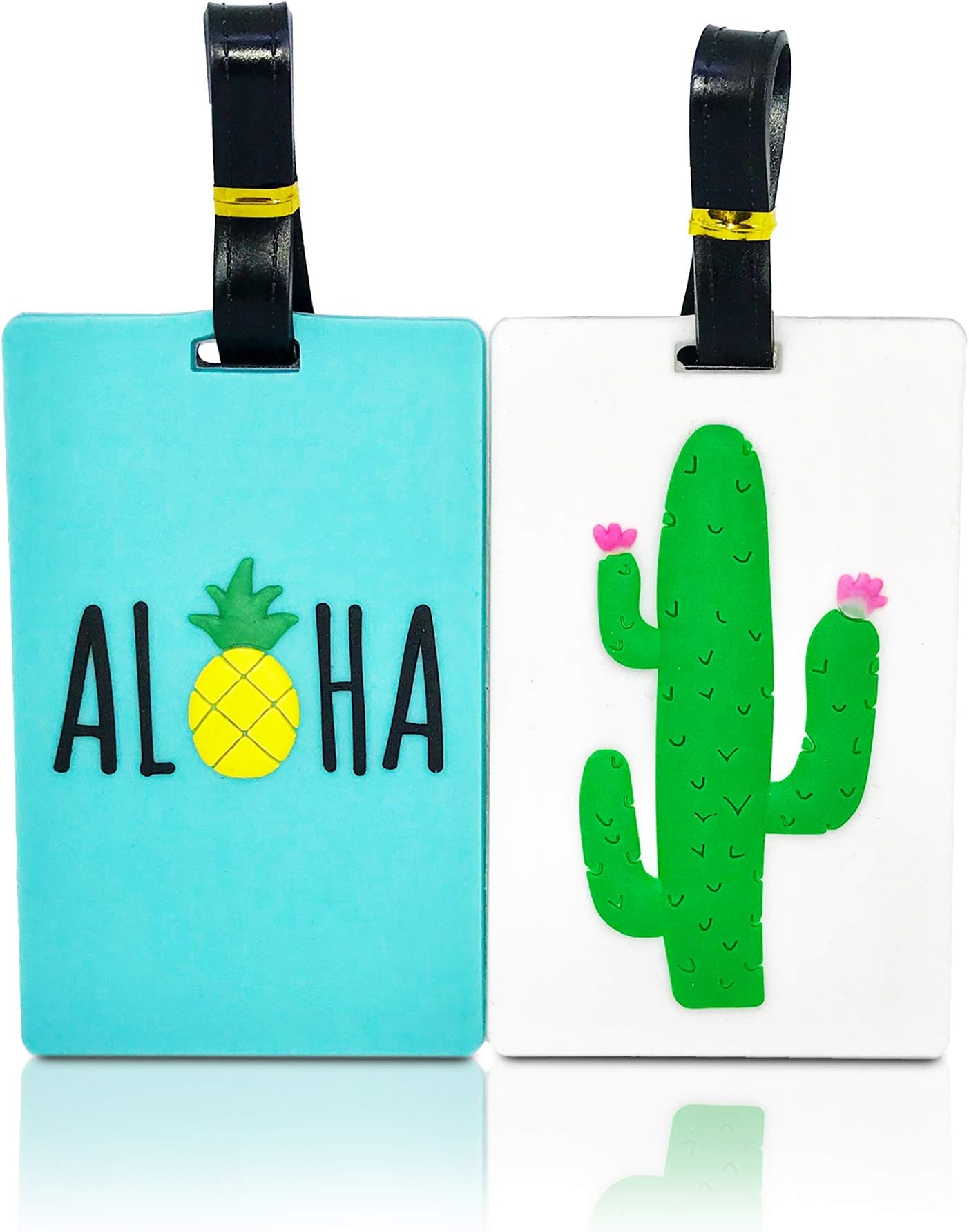 Set of 2 Luggage Tags: Cactus and Pineapple - Cute Bag Tags for Travel