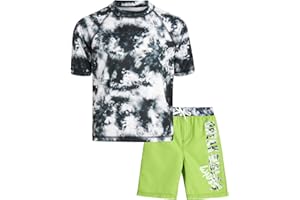 Big Chill Boys' Rash Guard Set - 2 Piece UPF 50+ Sun Protection Swim Shirt and Bathing Suit (4-14)