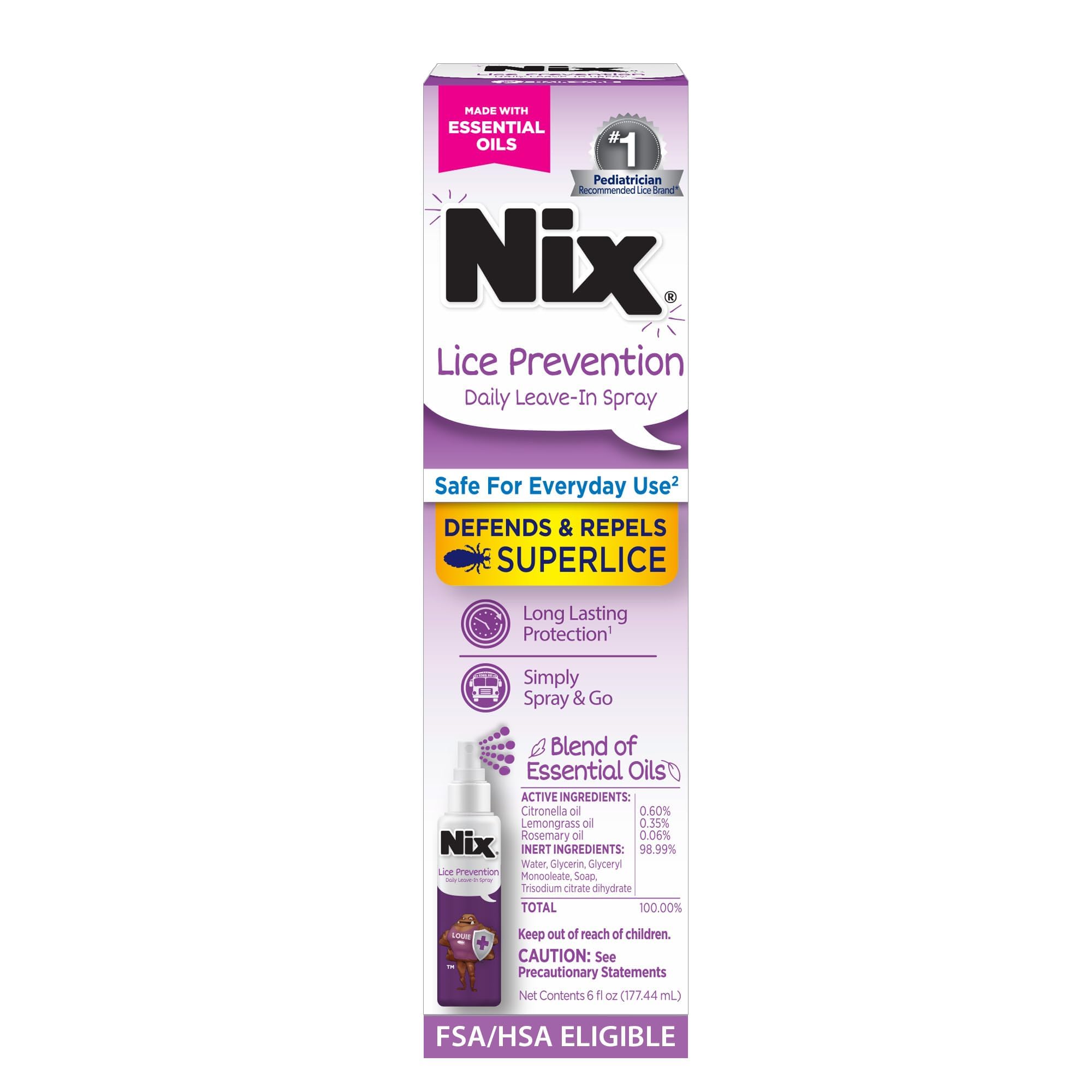 Nix Lice Prevention Daily Leave-In Spray for Kids, Long-Lasting Protection, Repels Superlice, 6 Fl Oz