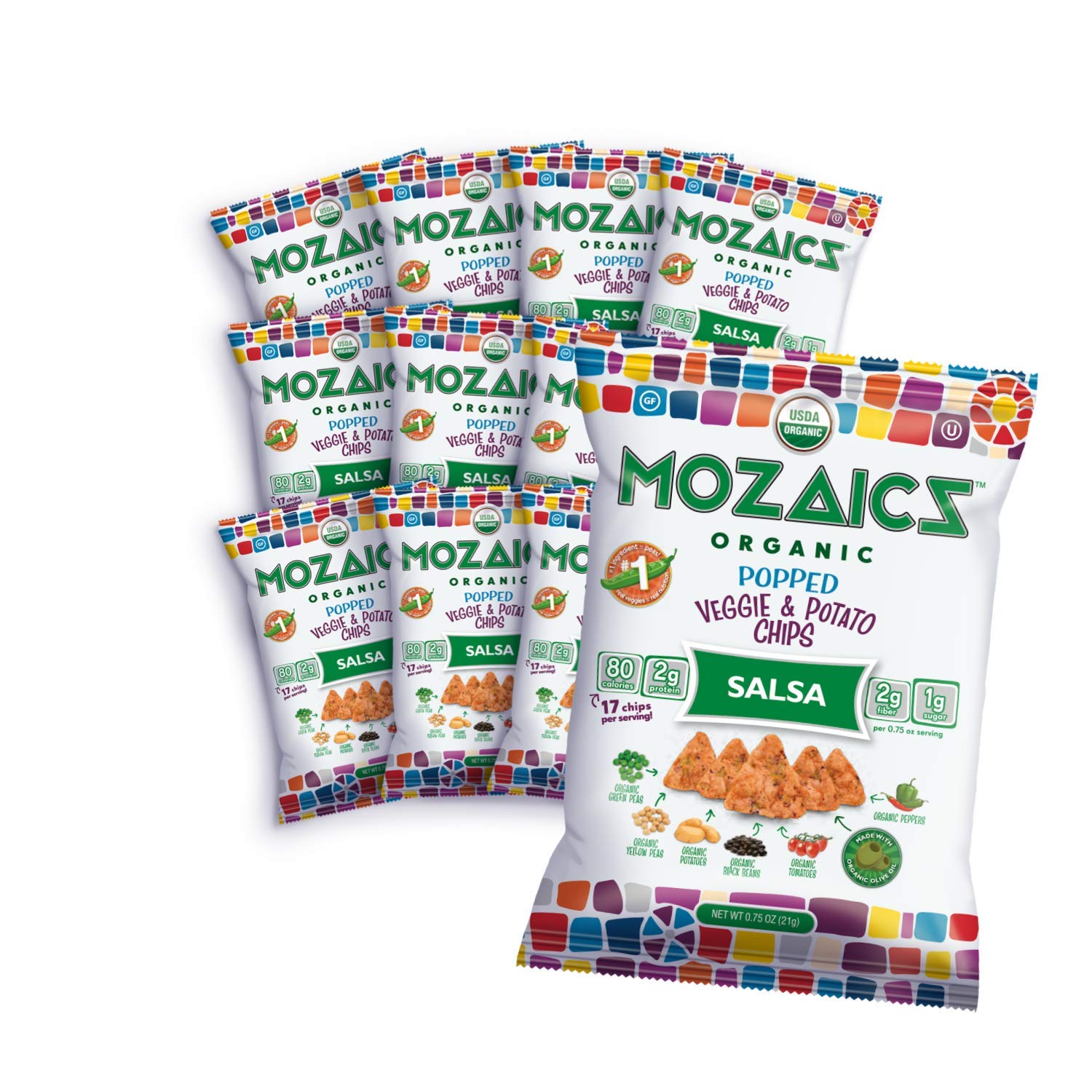 Mozaics Organic Salsa Popped Veggie Potato Chips 12 Pack