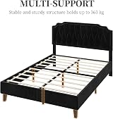 Yaheetech 4ft6 Double Bed Frame Upholstered Velvet Headboard Black view 7