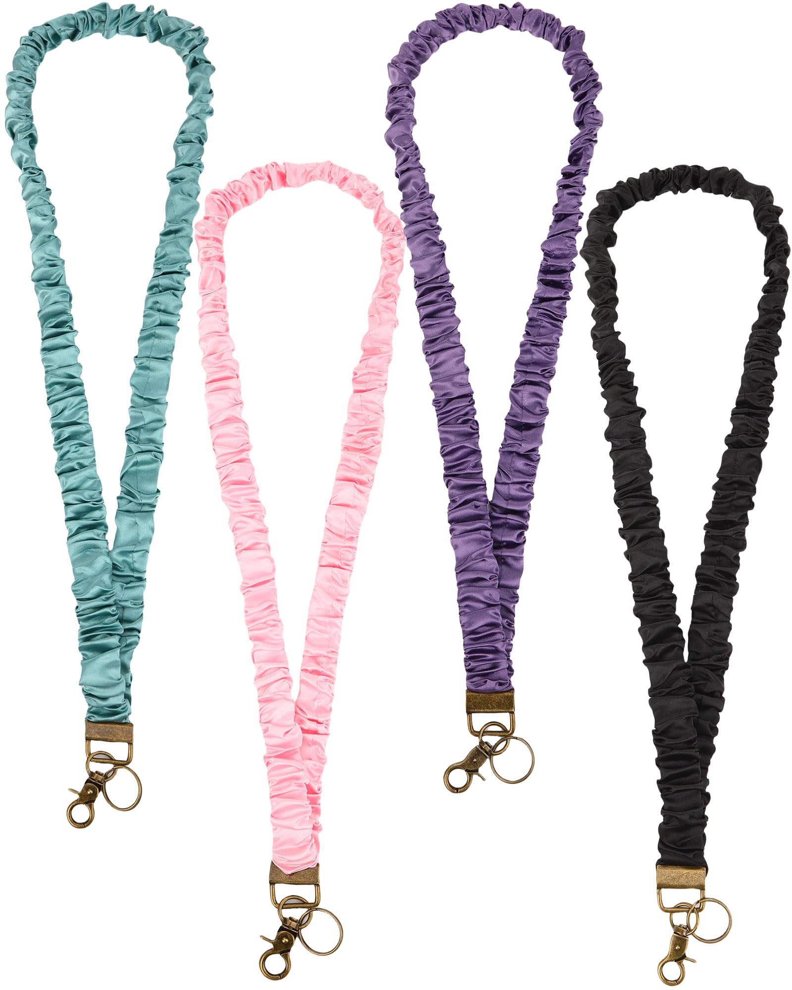 Photo 1 of Faccito 4 Pcs Scrunchies Lanyards for ID Badges Keys Scrunchy Cute Neck Keychain with Clip Teacher Closure Stretchy Lanyards (Classic Style)