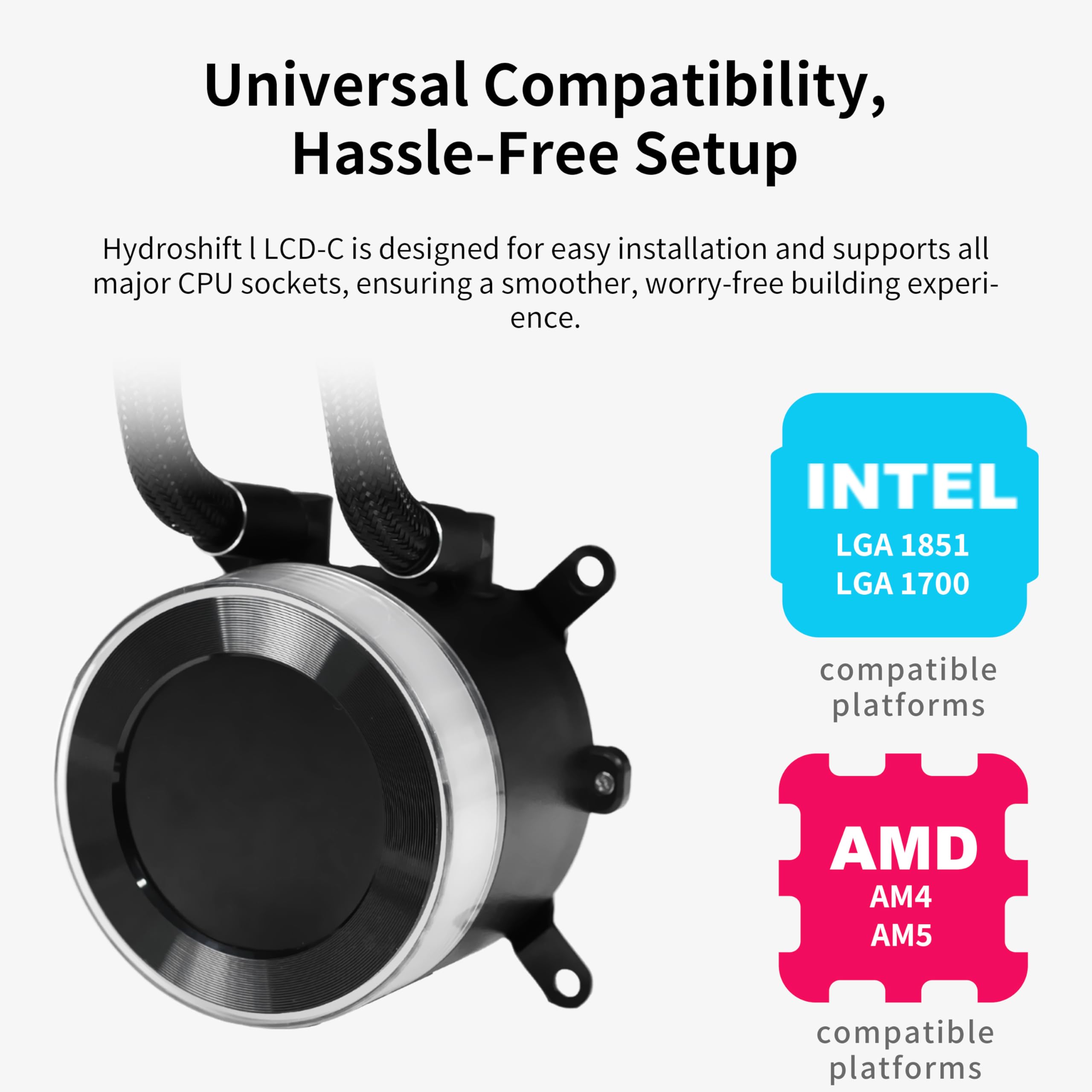 Lian Li Hydroshift II 360 TL RGB Liquid CPU Cooler - 360mm AIO - 3X 120 RGB Fans - 2.1” IPS LCD Screen - 3 Control Mode - Flexible Tubes Clamp - LGA 1851/1700, AMD AM5/AM4 - White (HS2LCD36TW)