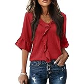 siliteelon Womens Blouses Dressy Casual 3/4 Sleeve Ruffle Bell Top Ladies Business Formal Work Shirt Spring Trendy 2026