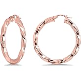 Hoops & Loops 925 Sterling Silver 3.5mm Twist Design Round Click-Top Hoop Earrings for Women Teen Girls, 25mm, 30mm, 35mm | Silver, Yellow Gold & Rose Gold