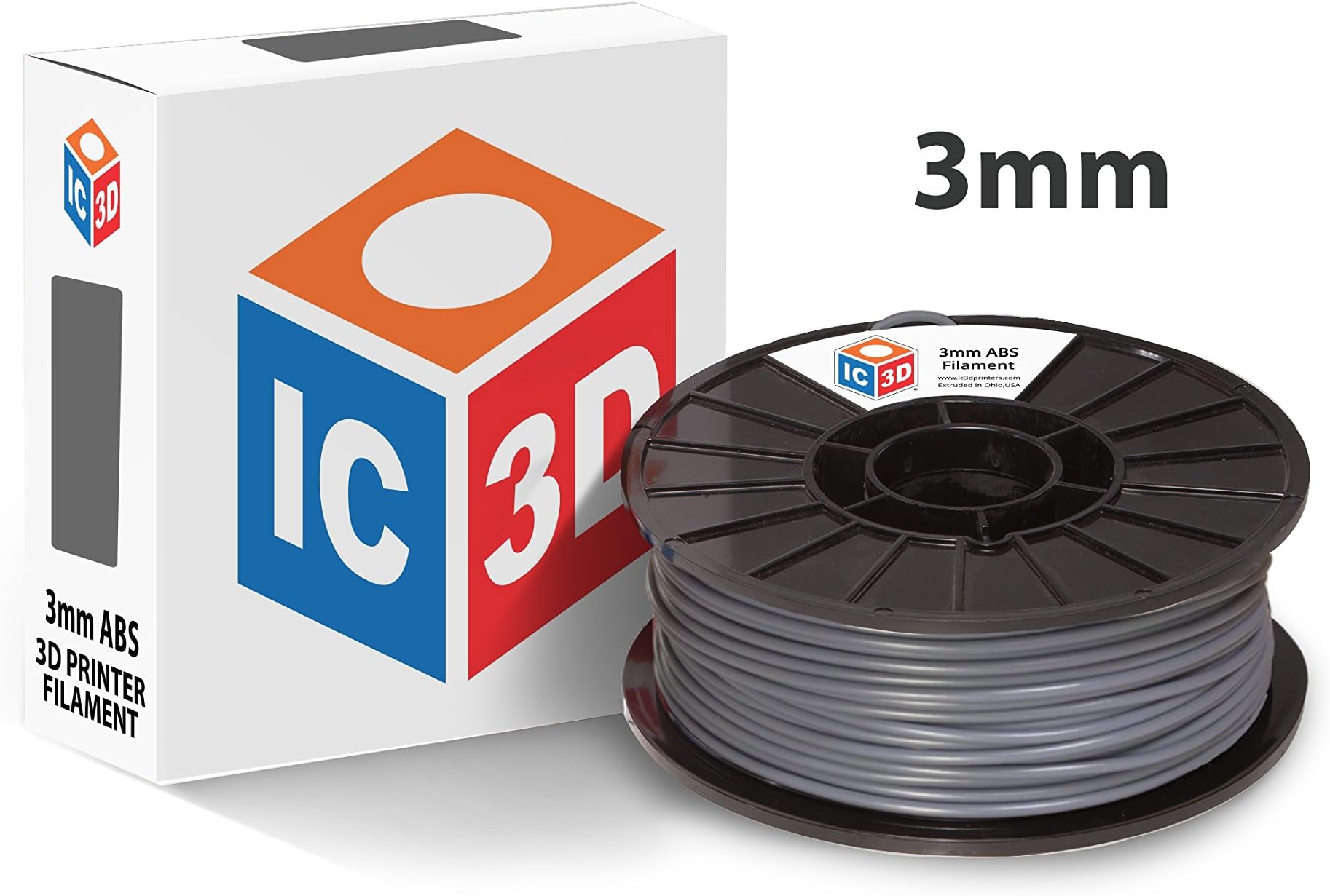 IC3D Grey 3mm ABS 3D Printer Filament - 2.1lb Spool - Dimensional Accuracy +/- 0.05mm - Professional Grade 3D Printing Filament - MADE IN USA