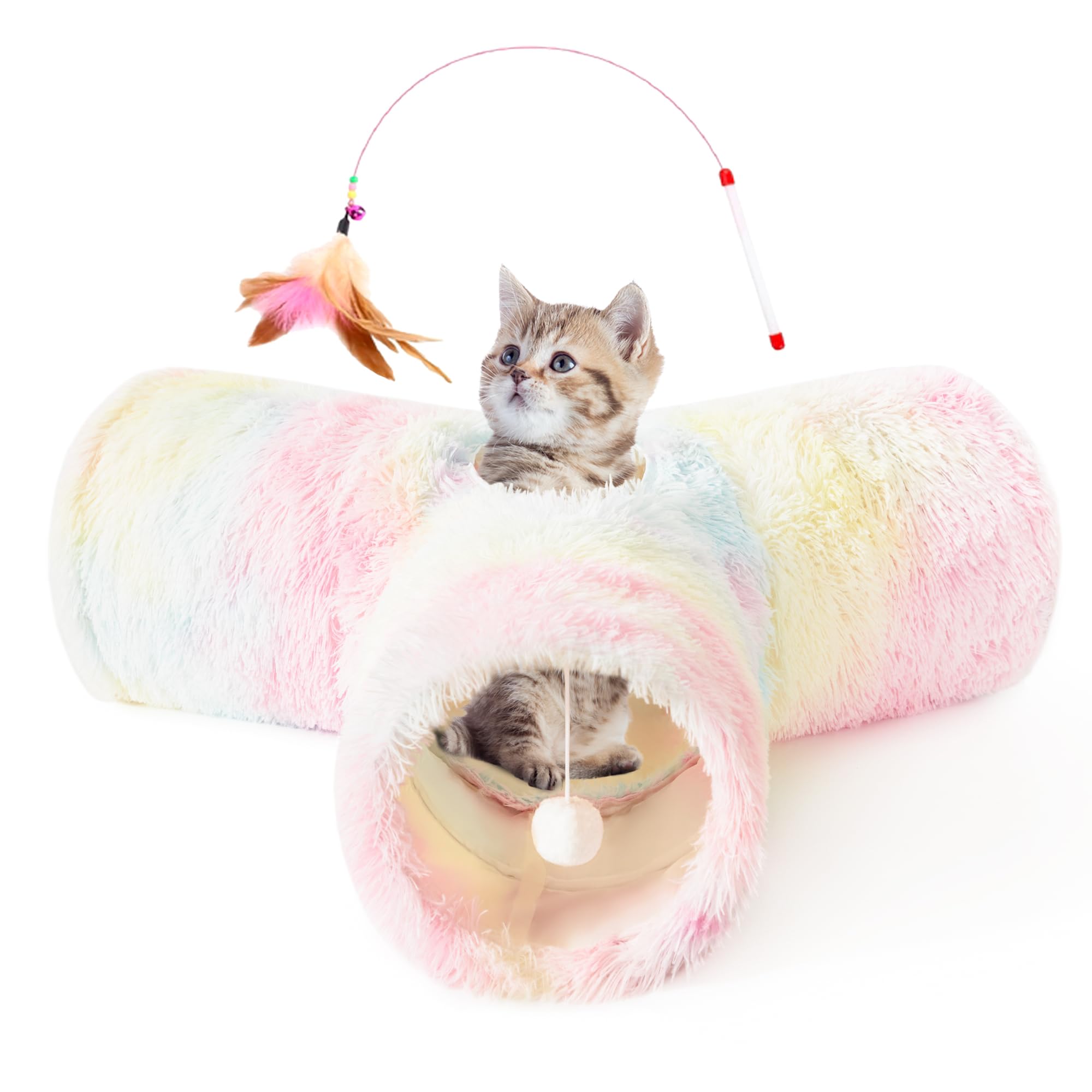 Photo 1 of Tempcore Plush Pet Cat Tunnel Tube Cat Toys 3 Way Collapsible, Tunnels for Indoor Cats?Kitty Tunnel Bored Pet Toys Peek Hole Ball Puppy, Kitty, Kitten, Rabbit Rainbow