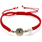 CRUZONE Divine Bracelet featuring St. Benedict Medal and Mother of Pearl Red Nylon Woven Adjustable fit for Women