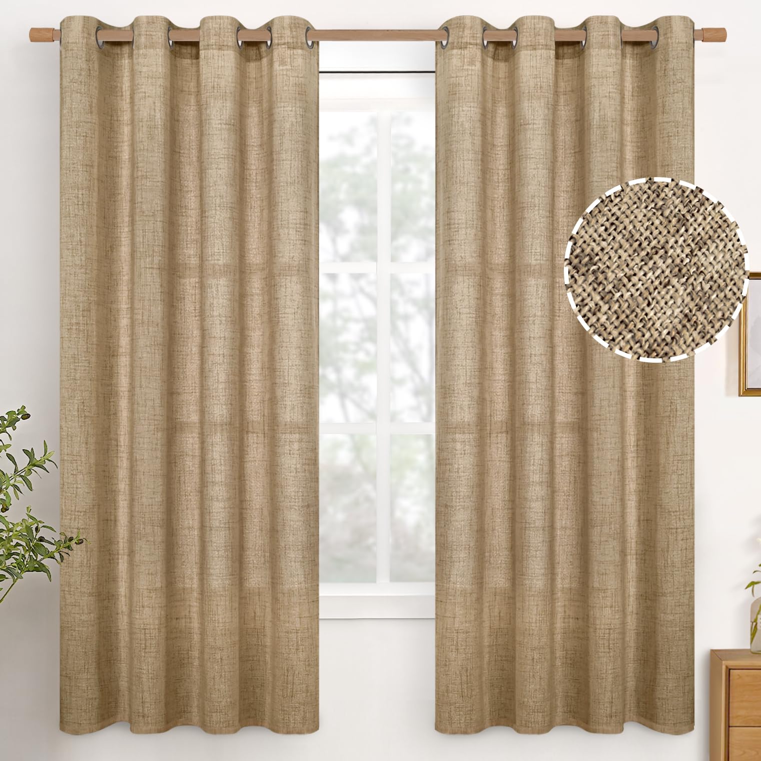 YoungsTex Burlap Toffee Curtains 68 Inch Length for Living Room, Linen Sheer Drapes Taupe Netural with Bronze Grommet Privacy for Bedroom Rustic Farmhouse, 52 x 68 Inch, 2 Panels Image YoungsTex Burlap Toffee Curtains 68 Inch Length for Living Room, Linen Sheer Drapes Taupe Netural with Bronze Grommet Privacy for Bedroom Rustic Farmhouse, 52 x 68 Inch, 2 Panels Image