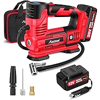 AVID POWER Tire Inflator Portable Air Compressor, 20V Cordless Car Tire Pump w/Rechargeable Li-ion Battery, 12V Car Power Ada