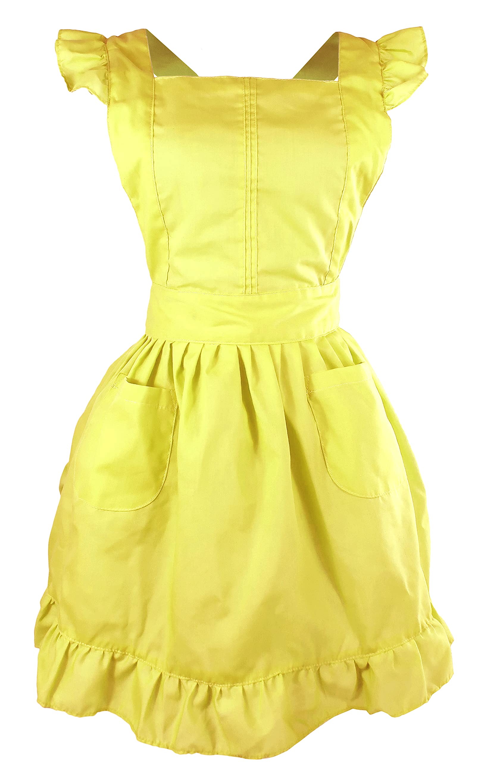 LilMents Petite Maid Ruffle Retro Apron Kitchen Cooking Cleaning Fancy Dress Cosplay Costume (Yellow)
