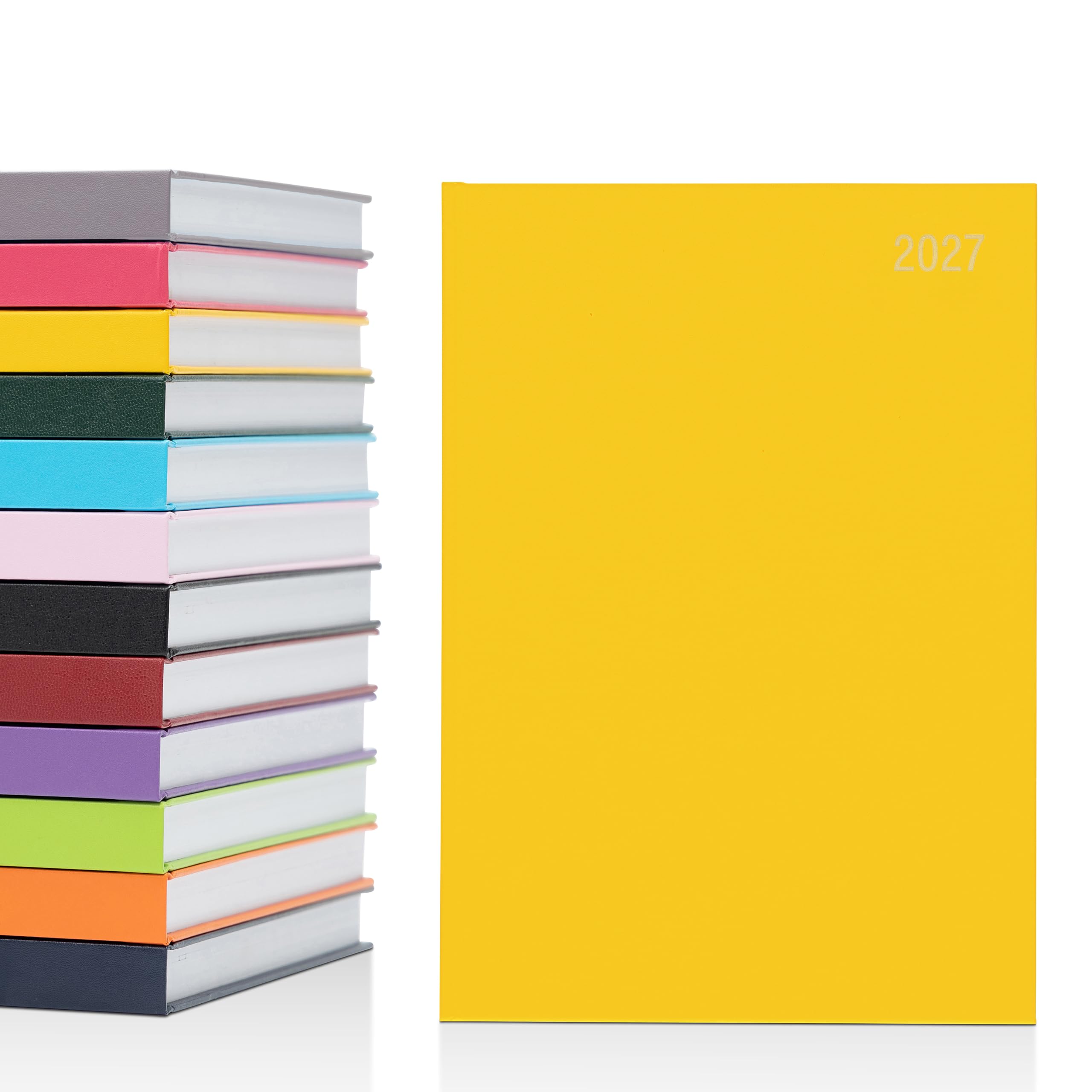 evelay 2027 Diary A4 A5 Page a Day - Hardback Planner Organiser Journal with 70gsm Paper & Ribbon Marker - Ideal for Work, School & Personal Planning (A5, Yellow)