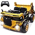 NEWQIDA Ride on Dump Truck, 12V Kids Electric Car with Remote Control for Toddlers Ride on Construction Vehicles with Electric Dump Bed/Shovel, 19" Spacious Seat, Soft Start, Music, Bluetooth, Yellow