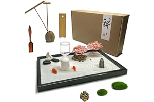 AOVOA Desktop Zen Garden with Refillable Hourglass and Variety of Accessories, Meditation Mini Zen Garden for Home & Office, Mini Zen Garden Kit for Desk