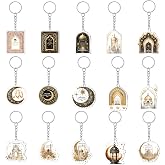 Liliaafar 15 Pcs Islamic Keychain Gifts Bulk Acrylic Muslim Keychain Ramadan Eid Gifts Bulk Stars Moon Rosary Religious Party Favors for Ramadan Hajj Wedding (Attractive)