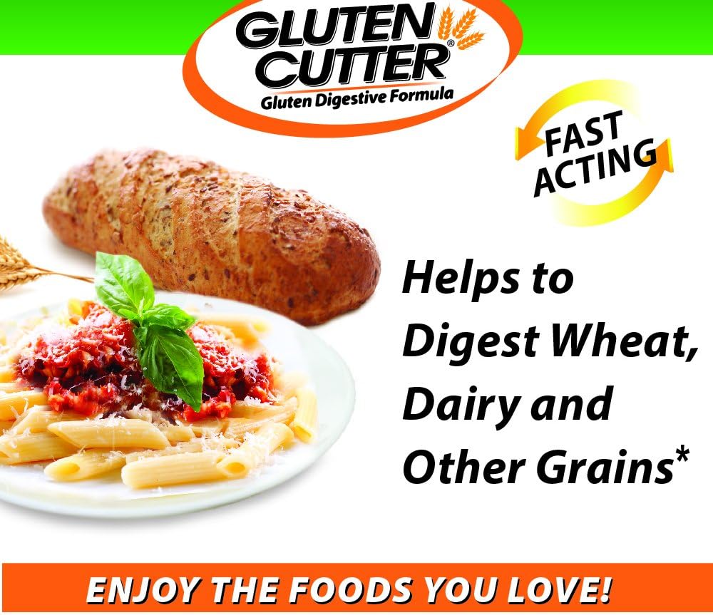 Healthy Digestives Gluten Cutter enzyme formula - Helps Improve your bodies Gluten digestion and assist in breaking down Wheat, Dairy and Other Grains - 30 Servings, Capsules: Health & Personal Care