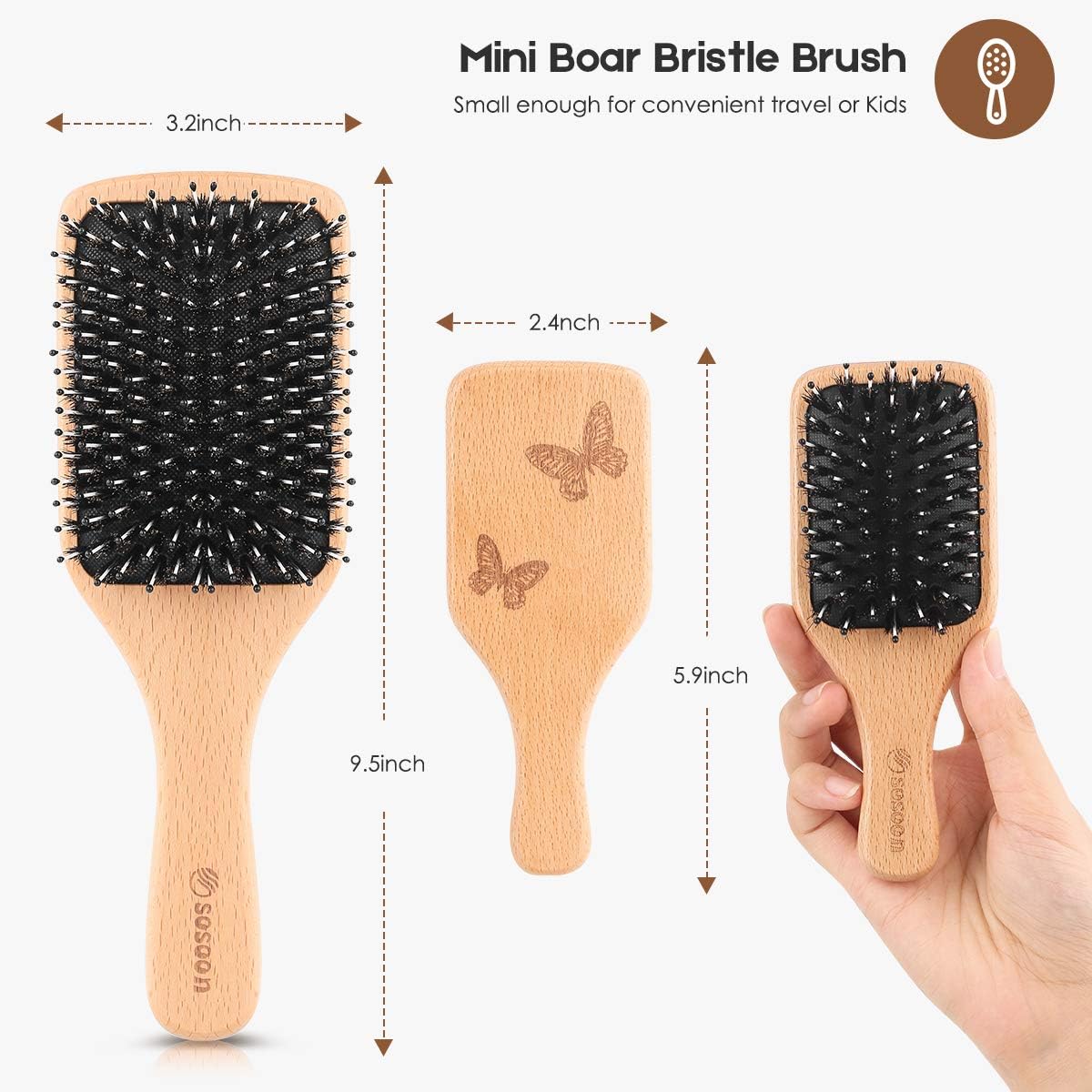 Hair Brush Set, Sosoon Boar Bristle Paddle Hairbrush for Women Men Kids Reducing Frizzy No More Tangle - Image 5
