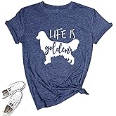 Life is Golden Shirt for Women Cute Dog Mom Graphic Short Sleeve Casual Mama Gifts T-Shirt